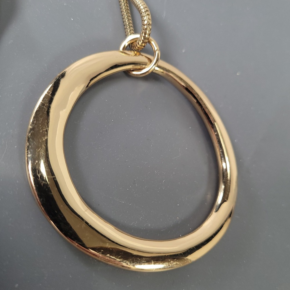 Gold Tone Pendant Necklace Organic Circle Snake Chain MCM Opera Mid Mod - Picture 6 of 8